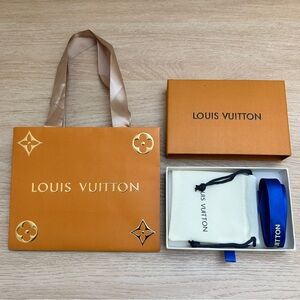 Louis Vuitton Limited Edition Orange Bag & Gift Box with Blue Ribbon & Cloth Bag